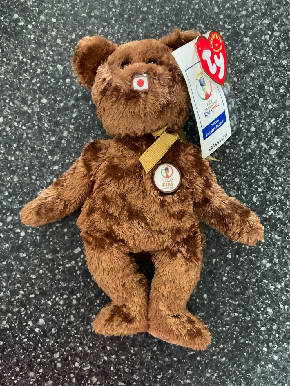 Ty  Beanie Baby Plush Bear with FIFA Medal. Champion.